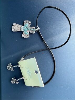 DaVinci Silver Cross  Necklace with Turquoise Accents & Silver Guitar Earrings